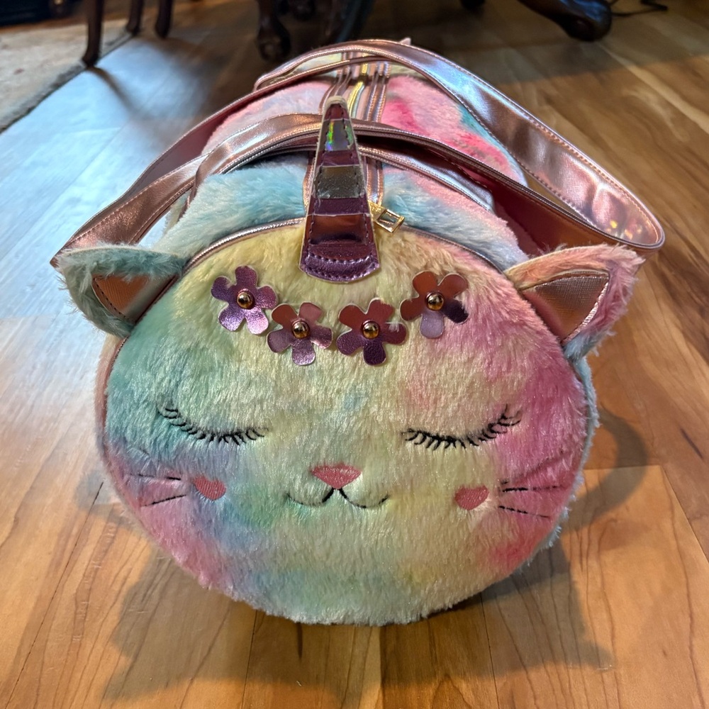 Under One Sky, Caticorn Plush Tie Dye Metallic Flip Sequins Overnight Bag